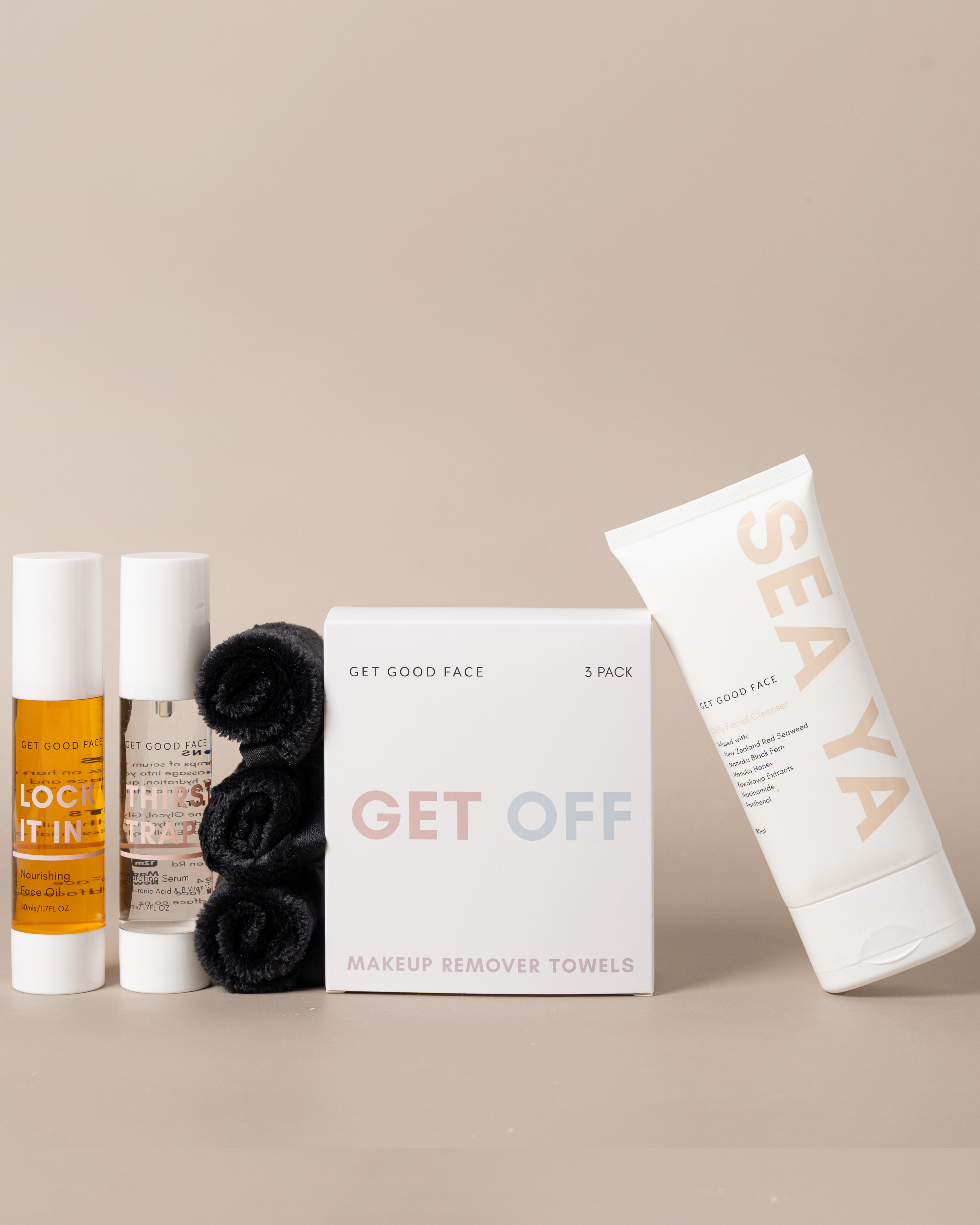 Back to basics bundle in front of beige background